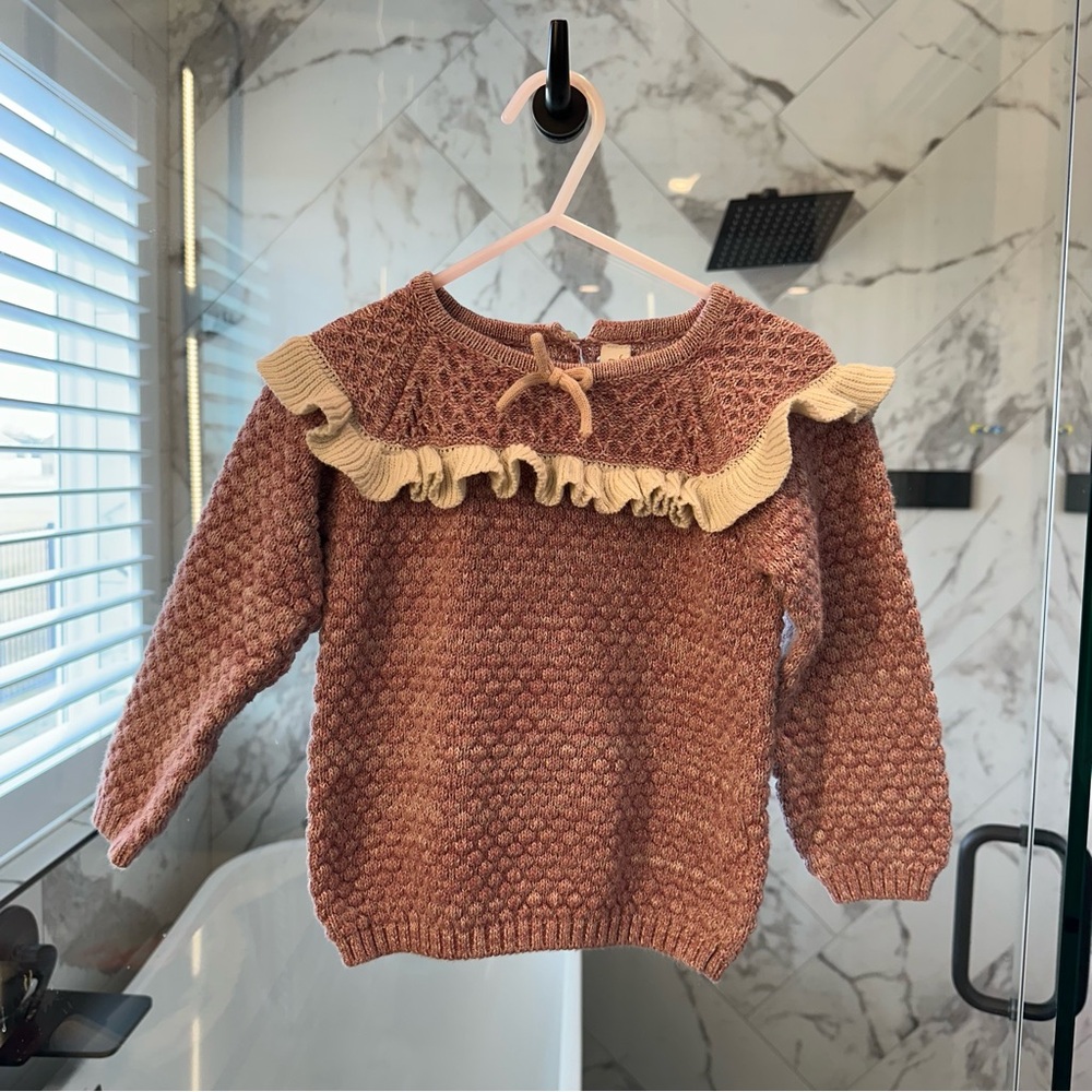 Girls' Pink Ruffle Sweater - Picture 1 of 2